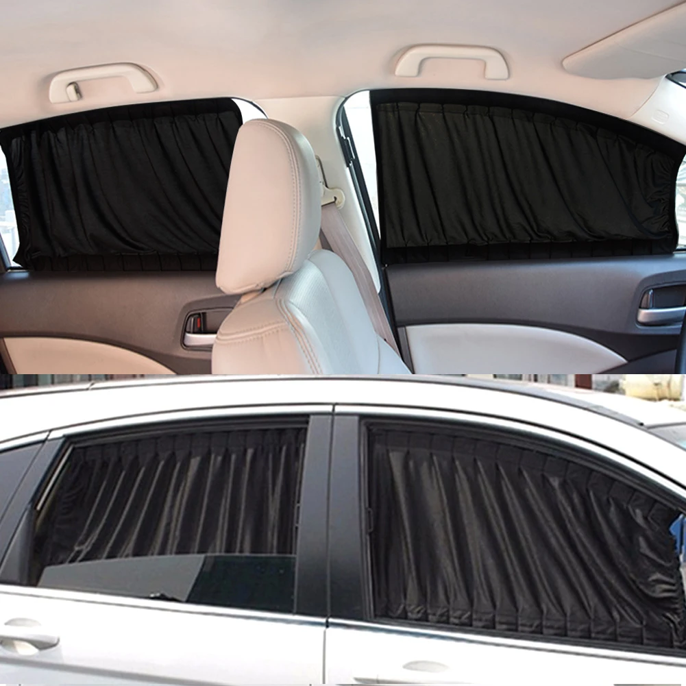 2pcs Universal Car Sun Shade Side Window Curtain Auto Foldable Uv Protection Black Pure Cloth Sun Visor Blinds Cover Car-Styling