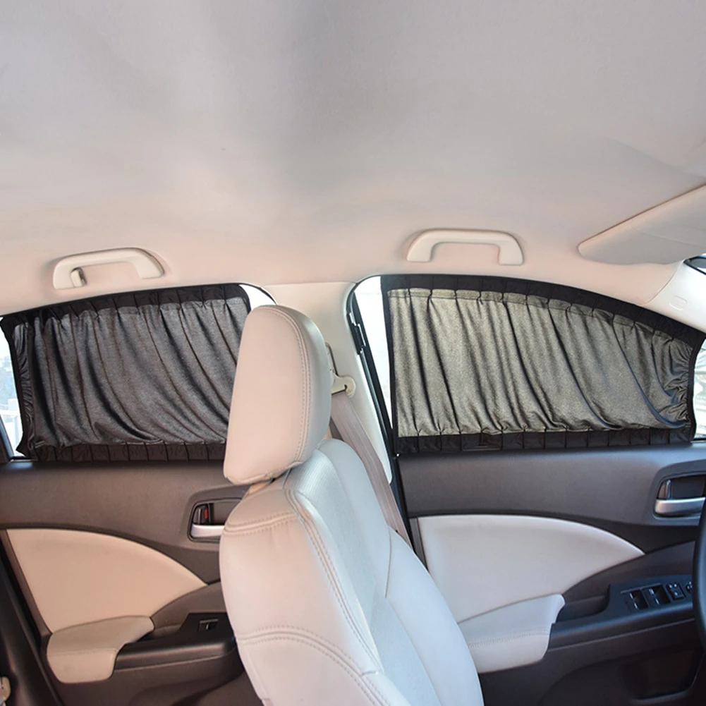 2pcs Universal Car Sun Shade Side Window Curtain Auto Foldable Uv Protection Black Pure Cloth Sun Visor Blinds Cover Car-Styling