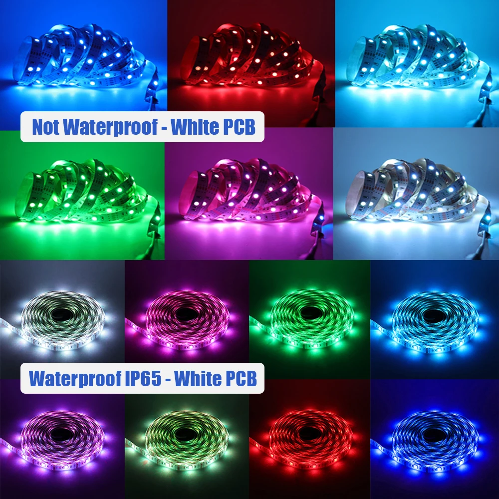 5v 5050 RGB LED Strip Light Flexible Tape Lamp Waterproof 50cm 1m 2m 3m 4m 5m With 4pin Plug White/ Black PCB Home Decoration
