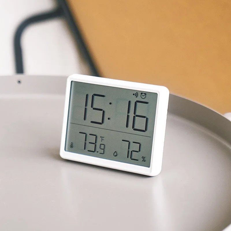 Mini Digital Alarm Clock Temperature Humidity Hourly Beep Magnetic Sucked Table Clock 12/24H Battery Powered LCD Wall Clock