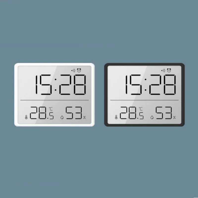 Mini Digital Alarm Clock Temperature Humidity Hourly Beep Magnetic Sucked Table Clock 12/24H Battery Powered LCD Wall Clock