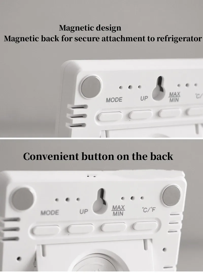 Mini Digital Alarm Clock Temperature Humidity Hourly Beep Magnetic Sucked Table Clock 12/24H Battery Powered LCD Wall Clock