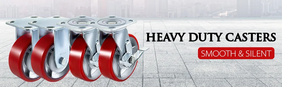 SucceBuy 4 Pack 6"x2" Heavy Duty Iron Core Polyurethane 2 Rigid and 2 Swivel Casters With Side Brake 1000LBS Capacity Per Wheel