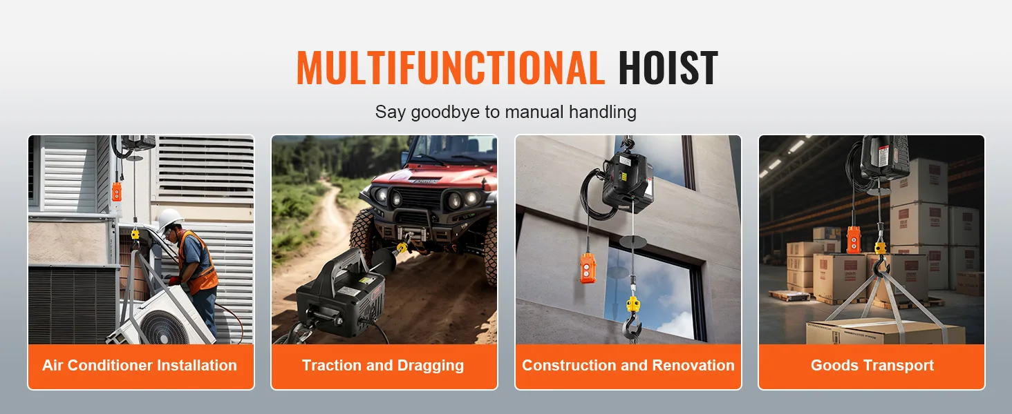 SucceBuy 1100lbs 1500W Electric Hoist Winch Portable Power Winch Crane with Wireless Remote Control for Overload Protection