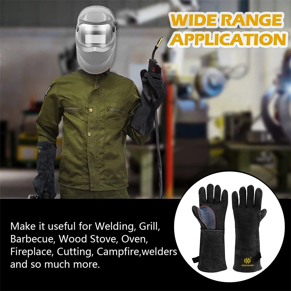 HZXVOGEN 14/16inch Welding Gloves For ARC TIG MIG Welder Works Barbecue Kitchen Stove Heat-Resistant Leather Protective Gloves