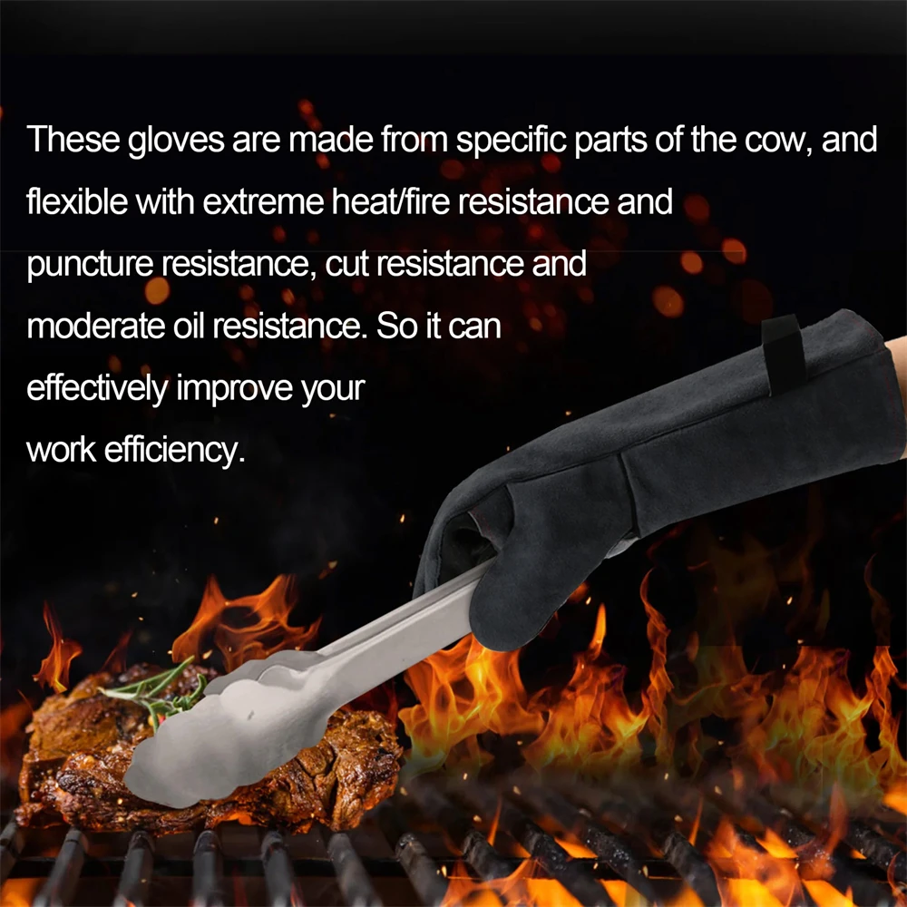 HZXVOGEN 14/16inch Welding Gloves For ARC TIG MIG Welder Works Barbecue Kitchen Stove Heat-Resistant Leather Protective Gloves