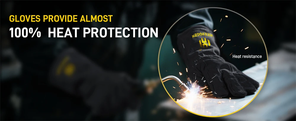 HZXVOGEN 14/16inch Welding Gloves For ARC TIG MIG Welder Works Barbecue Kitchen Stove Heat-Resistant Leather Protective Gloves