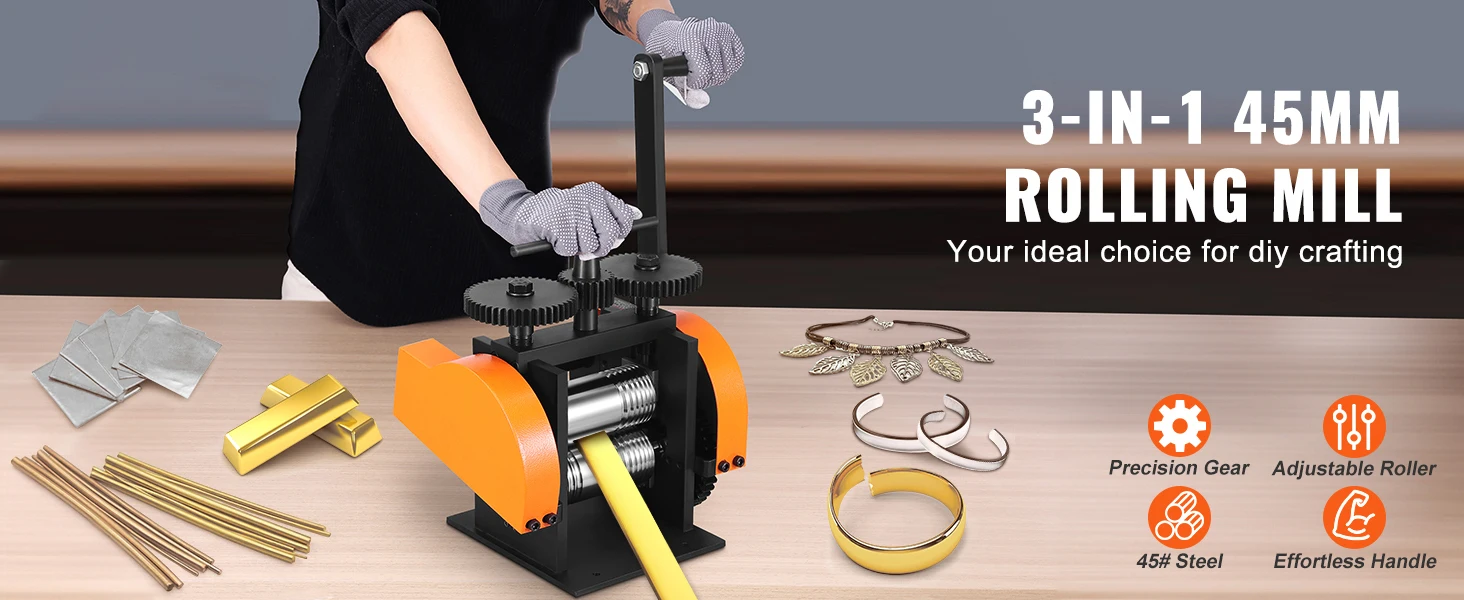 SucceBuy 45/57/75/76 mm Jewelry Rolling Mill Machine 3in1 Multi-function Rolling Mill for Metal Jewelry Making Sheet Square Wire