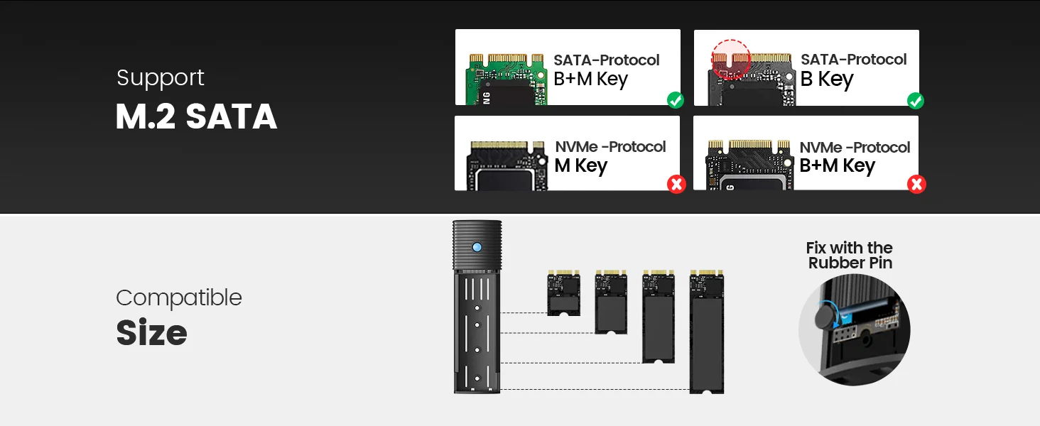 ORICO M.2 SATA NGFF SSD Enclosure USB 3.1 Type C 5Gbps External Solid State Enclosure Adapter for 2280/2260/2242/2230 SSD 4TB