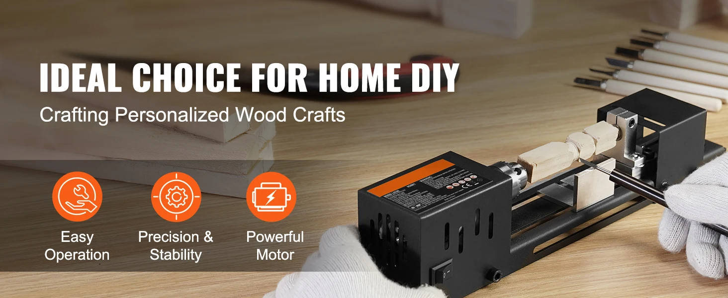 SucceBuy Mini Wood Lathe Machine 2.76inx6.3in 24VDC 96W Machine Accessories 7 Speed s for DIY Woodworking Wood Drill Rotary Tool
