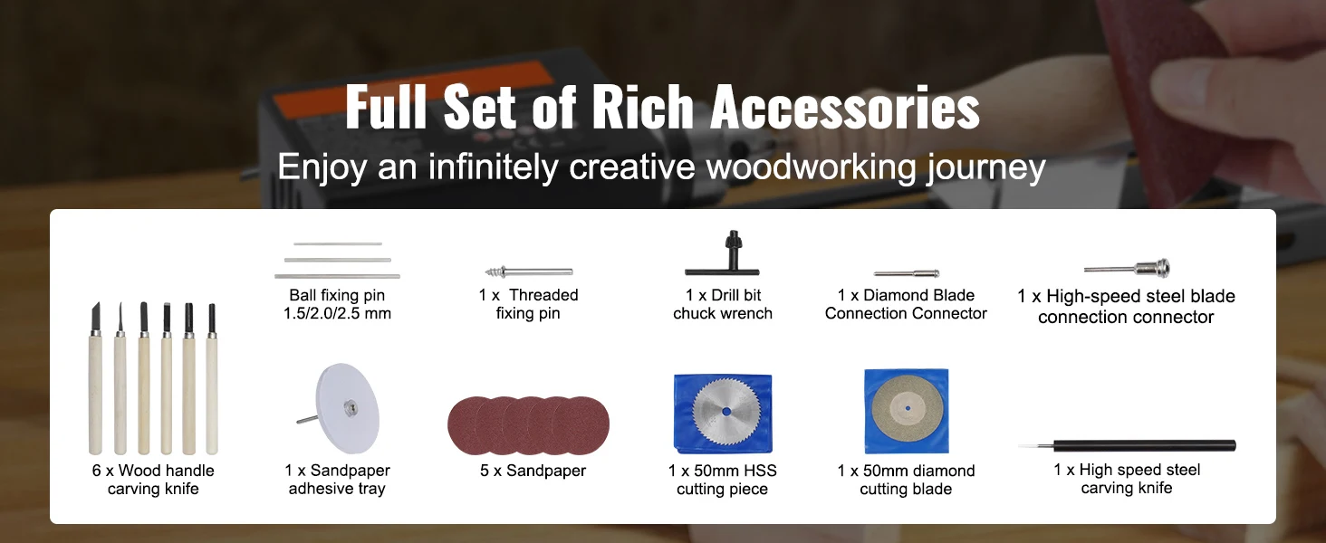 SucceBuy Mini Wood Lathe Machine 2.76inx6.3in 24VDC 96W Machine Accessories 7 Speed s for DIY Woodworking Wood Drill Rotary Tool