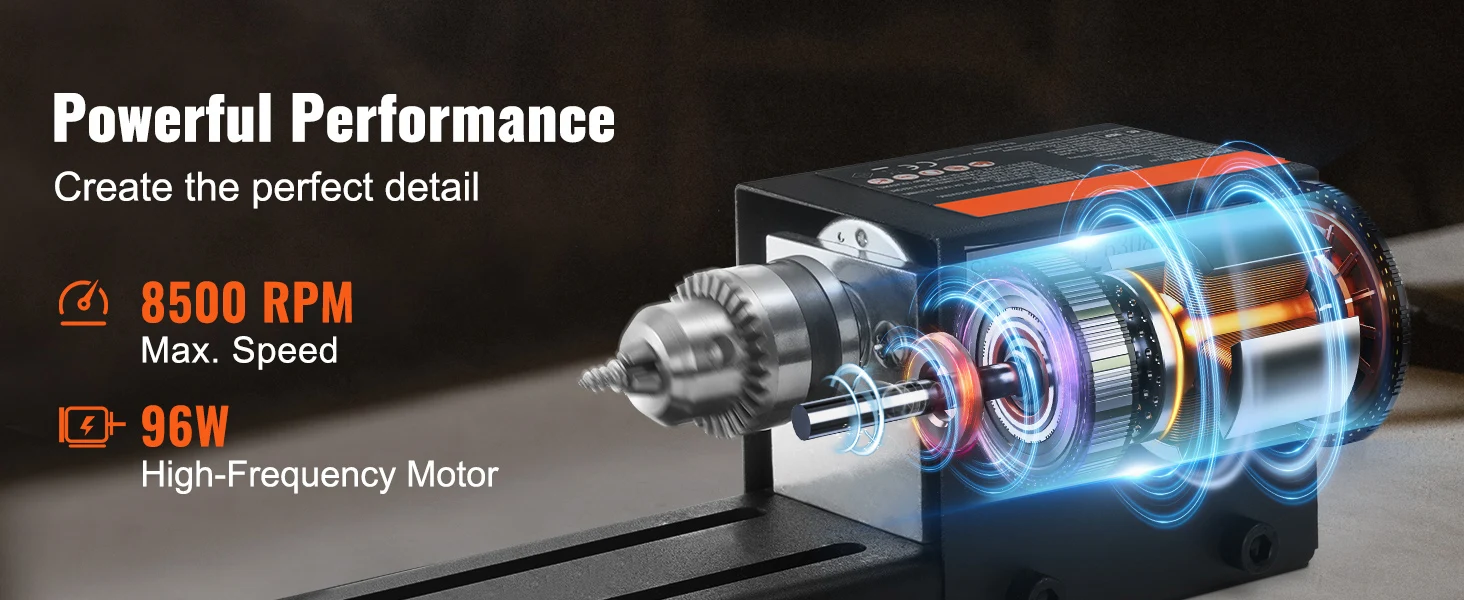 SucceBuy Mini Wood Lathe Machine 2.76inx6.3in 24VDC 96W Machine Accessories 7 Speed s for DIY Woodworking Wood Drill Rotary Tool