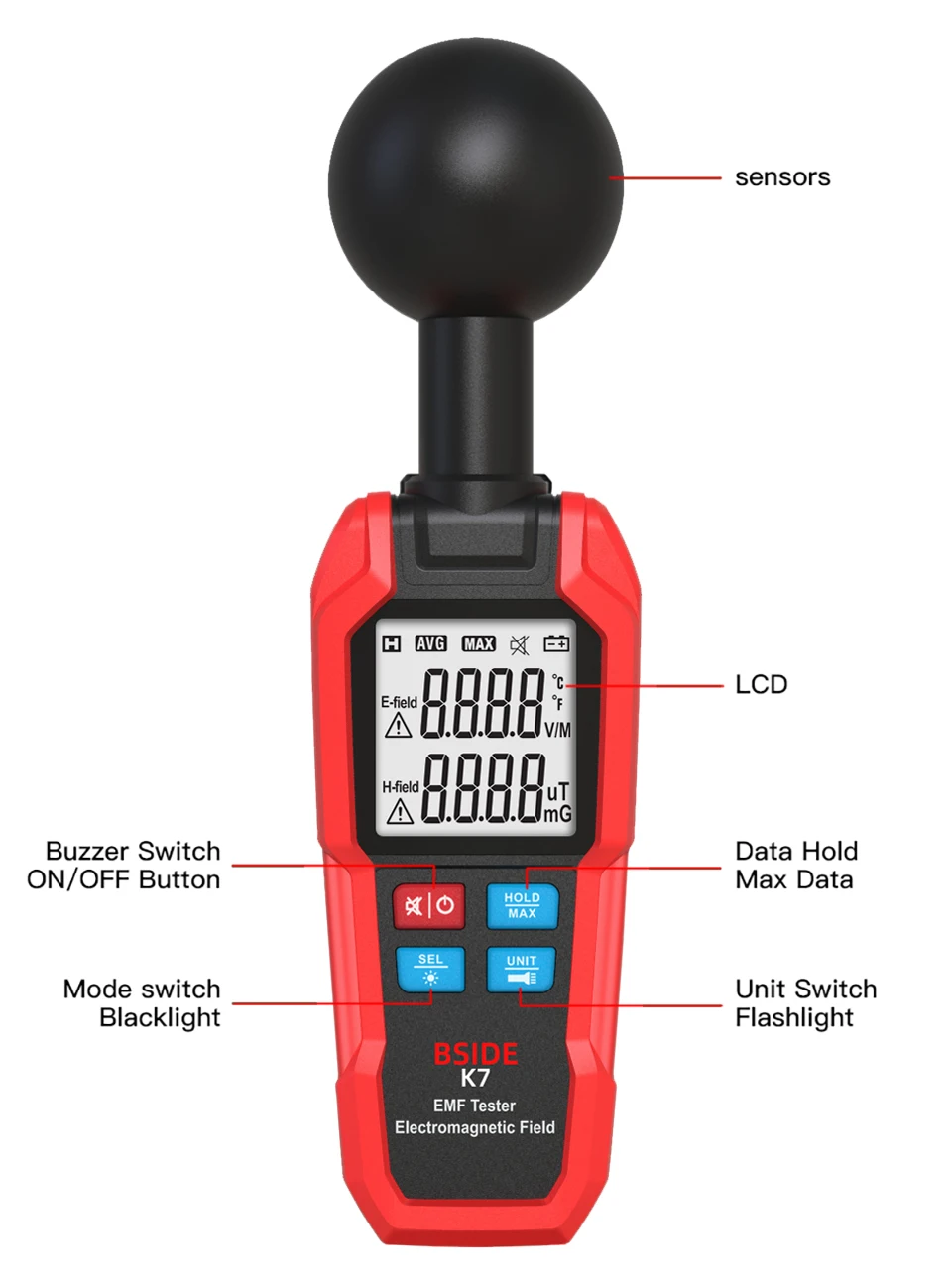 BSIDE. EMF Meter Professional Electromagnetic Field Radiation Detector Handheld Radiator Electric Magnetic Dosimeter Geiger Test