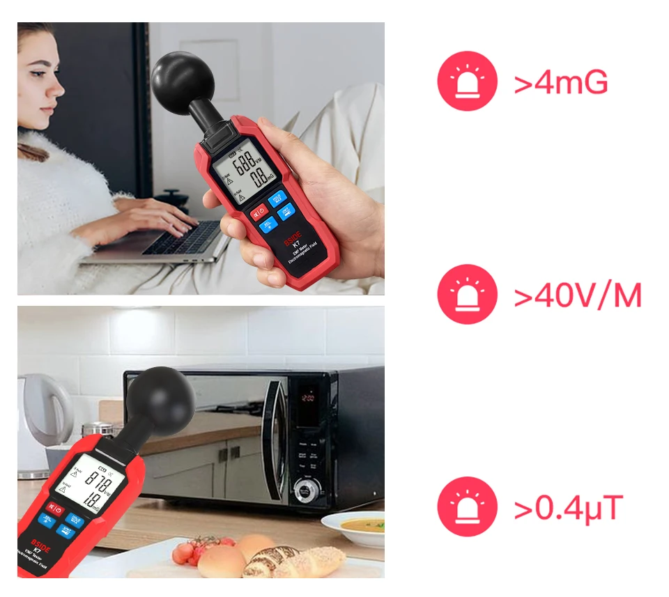 BSIDE. EMF Meter Professional Electromagnetic Field Radiation Detector Handheld Radiator Electric Magnetic Dosimeter Geiger Test