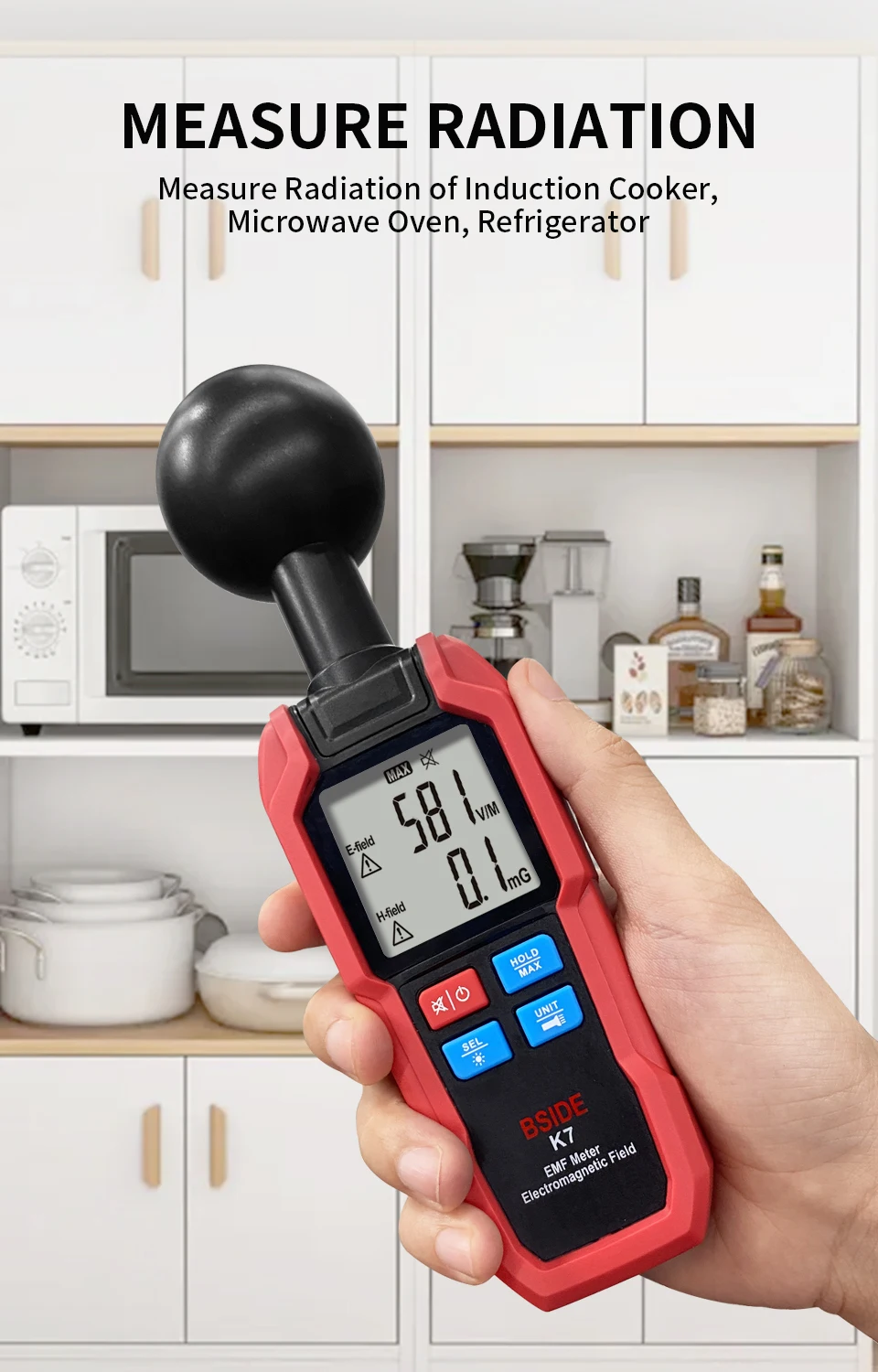 BSIDE. EMF Meter Professional Electromagnetic Field Radiation Detector Handheld Radiator Electric Magnetic Dosimeter Geiger Test