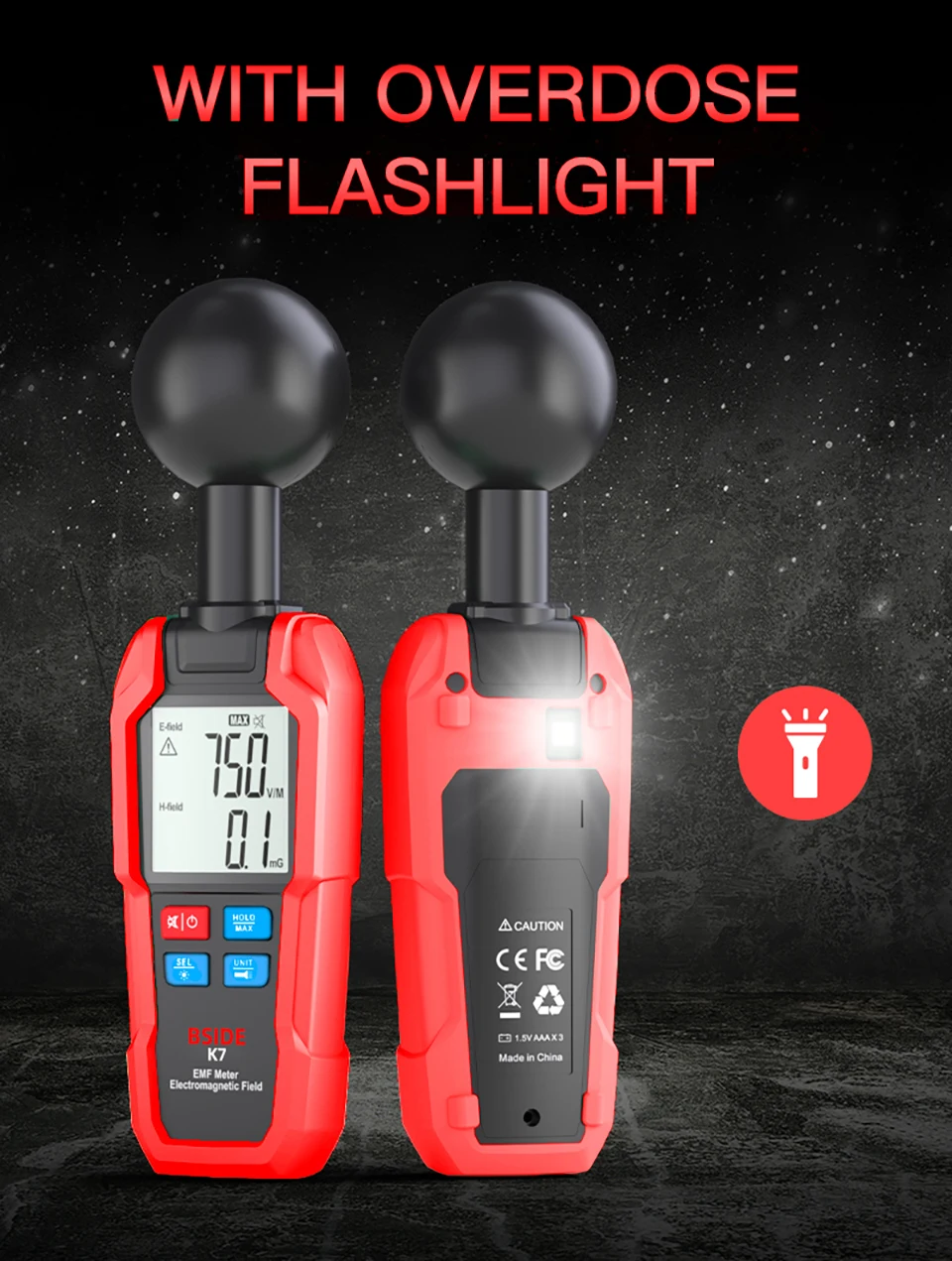 BSIDE. EMF Meter Professional Electromagnetic Field Radiation Detector Handheld Radiator Electric Magnetic Dosimeter Geiger Test