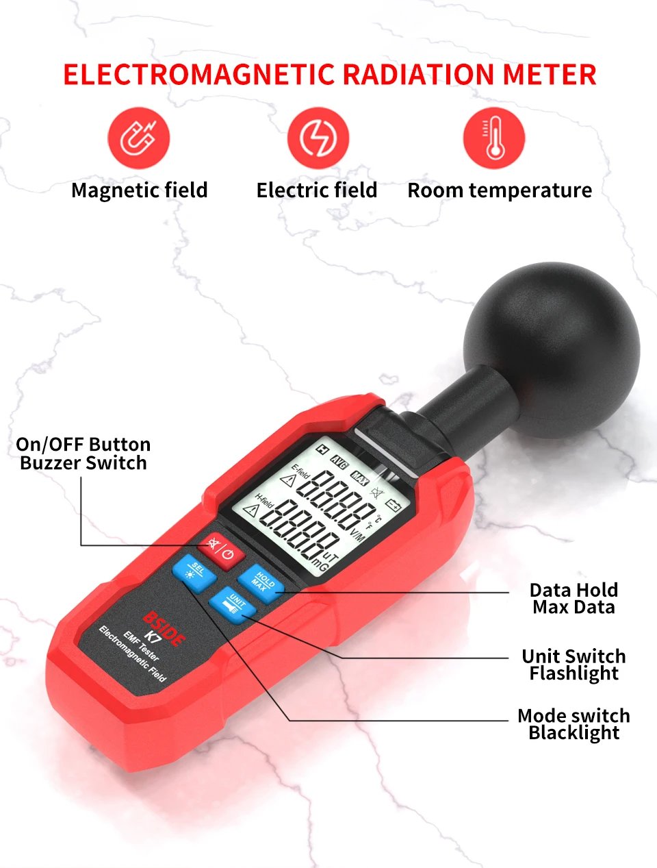 BSIDE. EMF Meter Professional Electromagnetic Field Radiation Detector Handheld Radiator Electric Magnetic Dosimeter Geiger Test