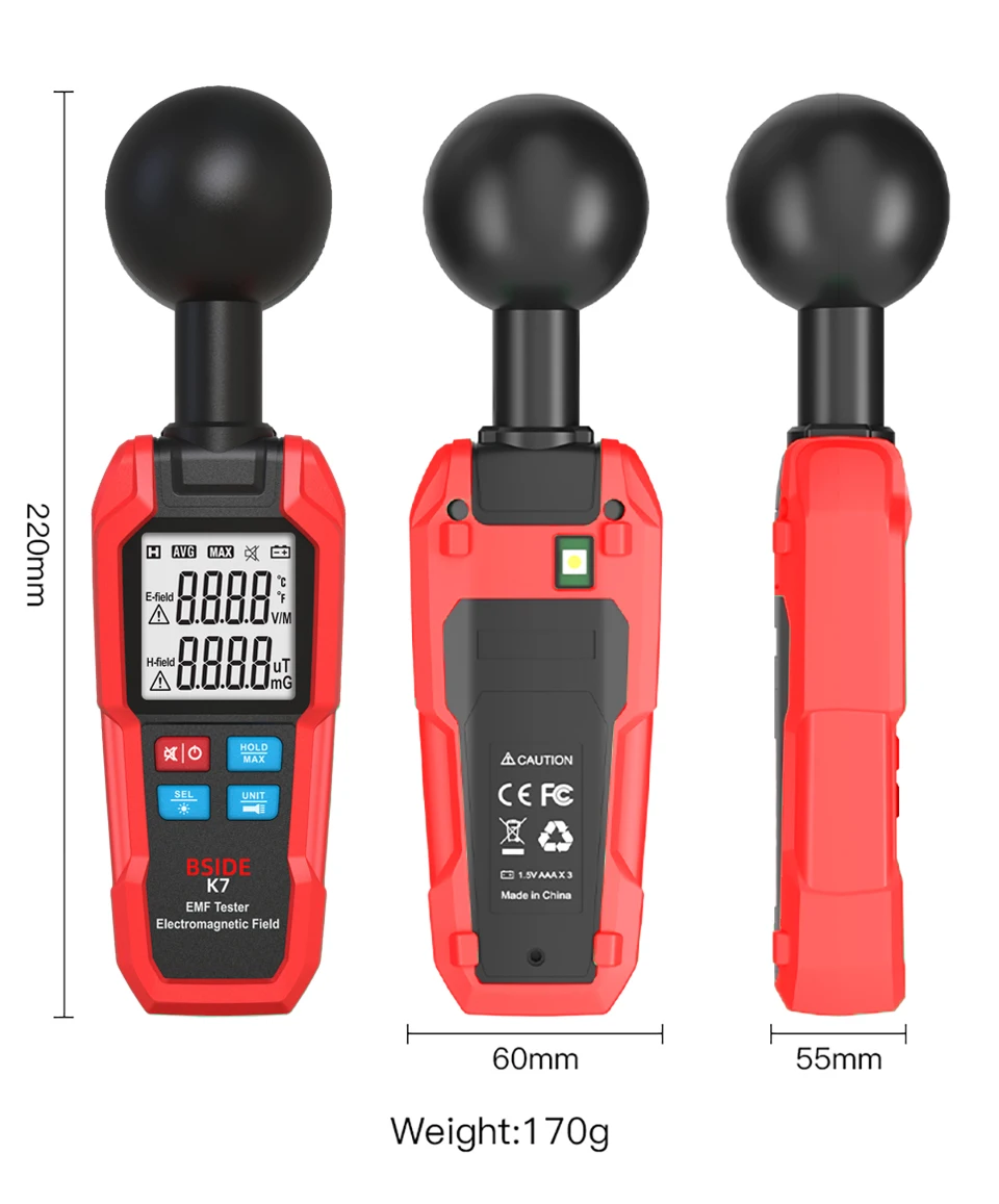 BSIDE. EMF Meter Professional Electromagnetic Field Radiation Detector Handheld Radiator Electric Magnetic Dosimeter Geiger Test