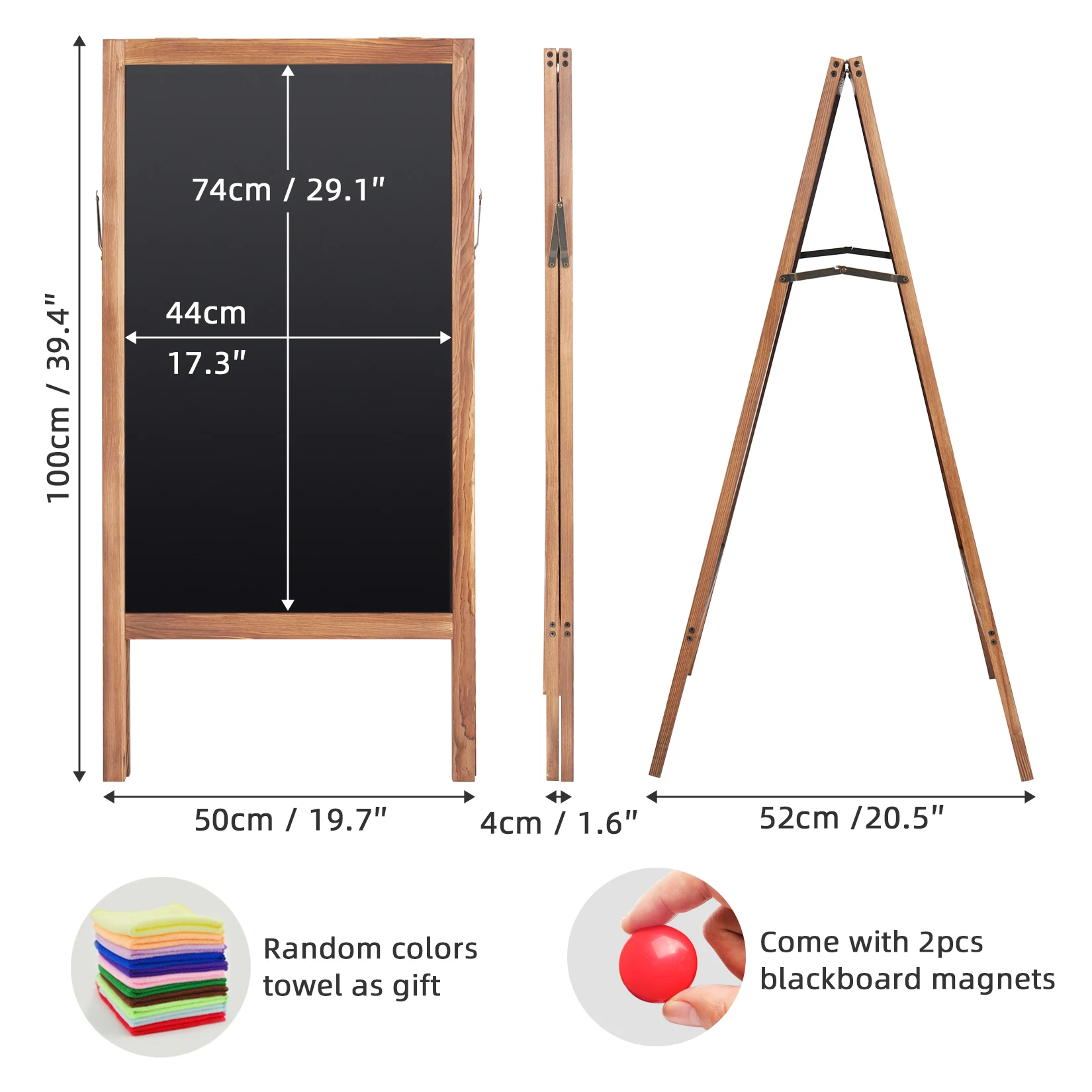 Magnetic Sandwich Writing Board A-Frame Drawing Painting Board Menu Display Sidewalk Wooden Chalkboard Free Standing