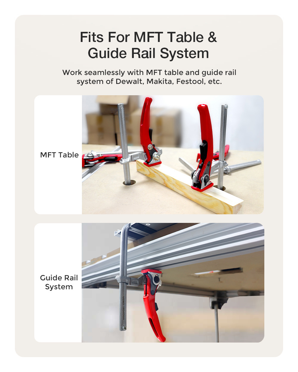 2PC Alloy Steel Upgrade Quick Ratchet Track Saw Guide Rail Clamp MFT Clamp for MFT Table and Guide Rail System Woodworking Clamp