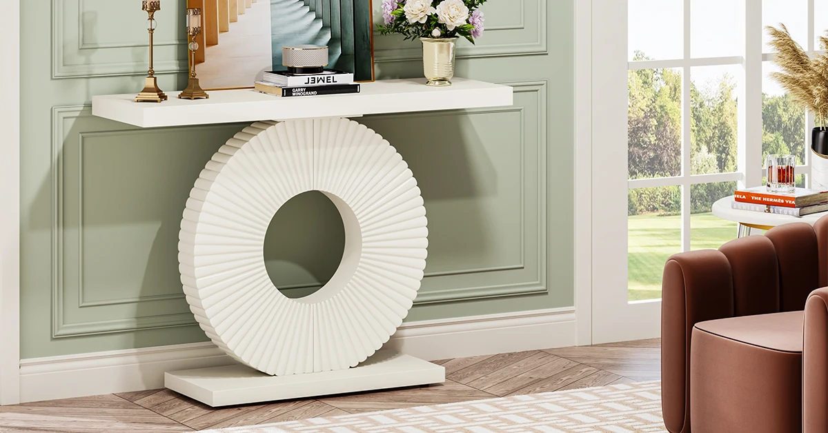 Tribesigns Modern Console Table with Geometric Base, 40 inch Wood Entryway Table Sofa Table Narrow Long Table