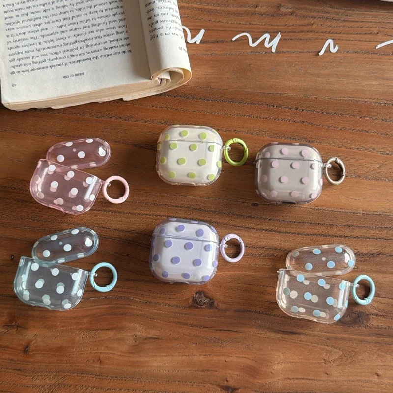 IMD Solid Colors Dots Transparent Earphone Case with Ring for Airpods Pro, Pro2, Pro3, 1, 2, 3, 4, Anti-fall