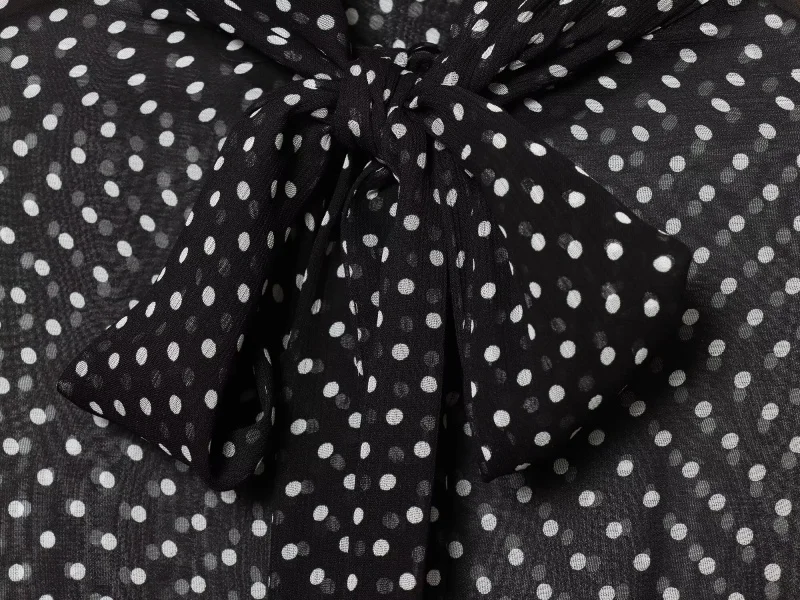 ETJ Women's Polka Dot Blouse Skirt Set 2026 Spring High Neck Batwing Sleeve Sheer Front Tie Bow Midi A-Line Dress Set