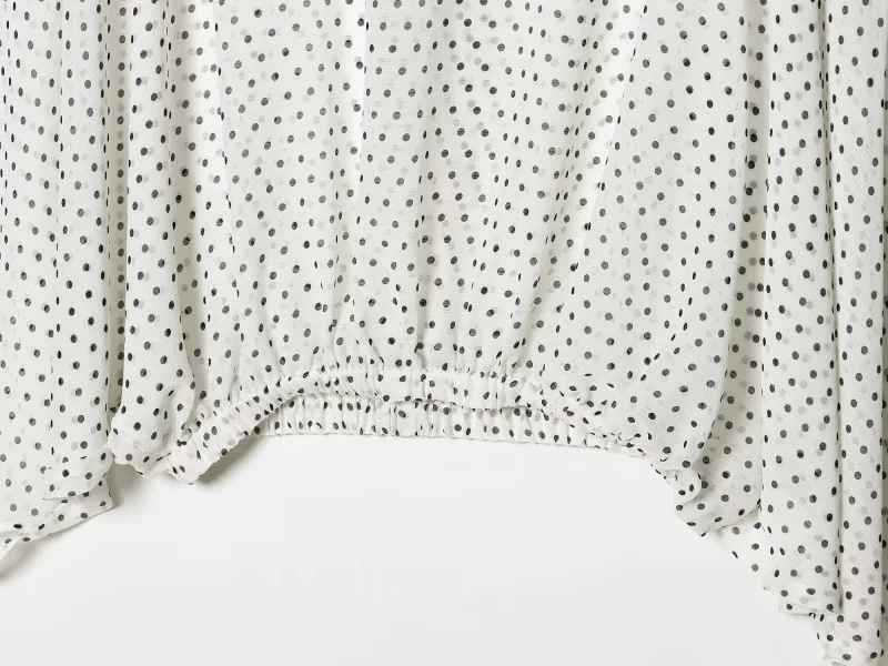 ETJ Women's Polka Dot Blouse Skirt Set 2026 Spring High Neck Batwing Sleeve Sheer Front Tie Bow Midi A-Line Dress Set