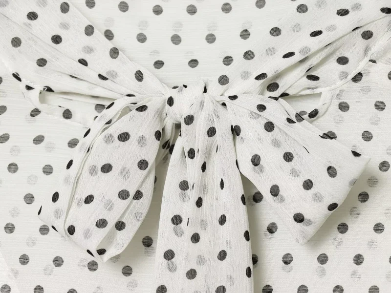 ETJ Women's Polka Dot Blouse Skirt Set 2026 Spring High Neck Batwing Sleeve Sheer Front Tie Bow Midi A-Line Dress Set