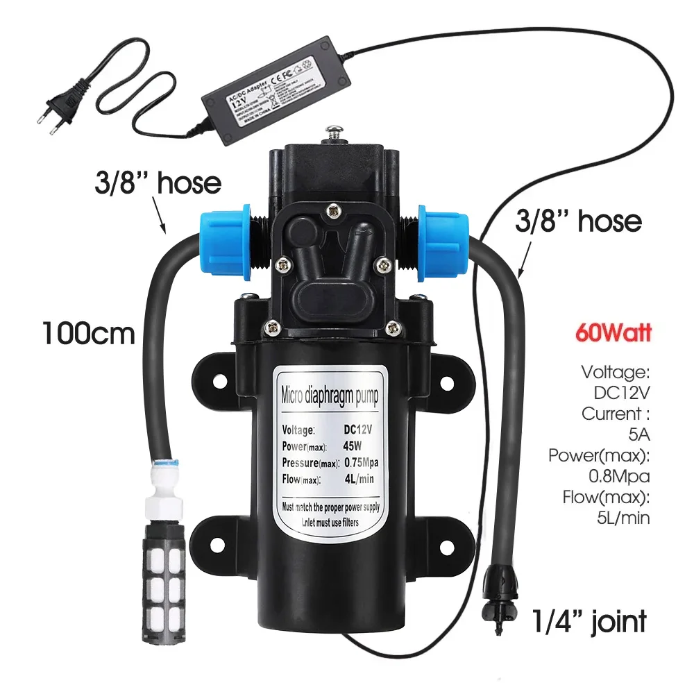 Garden 5/8mm PE Hose Sprayer Kit W/60W Self-priming Pump 20cm Universal Brass Nozzle Misting Watering System for Gazebo Plants