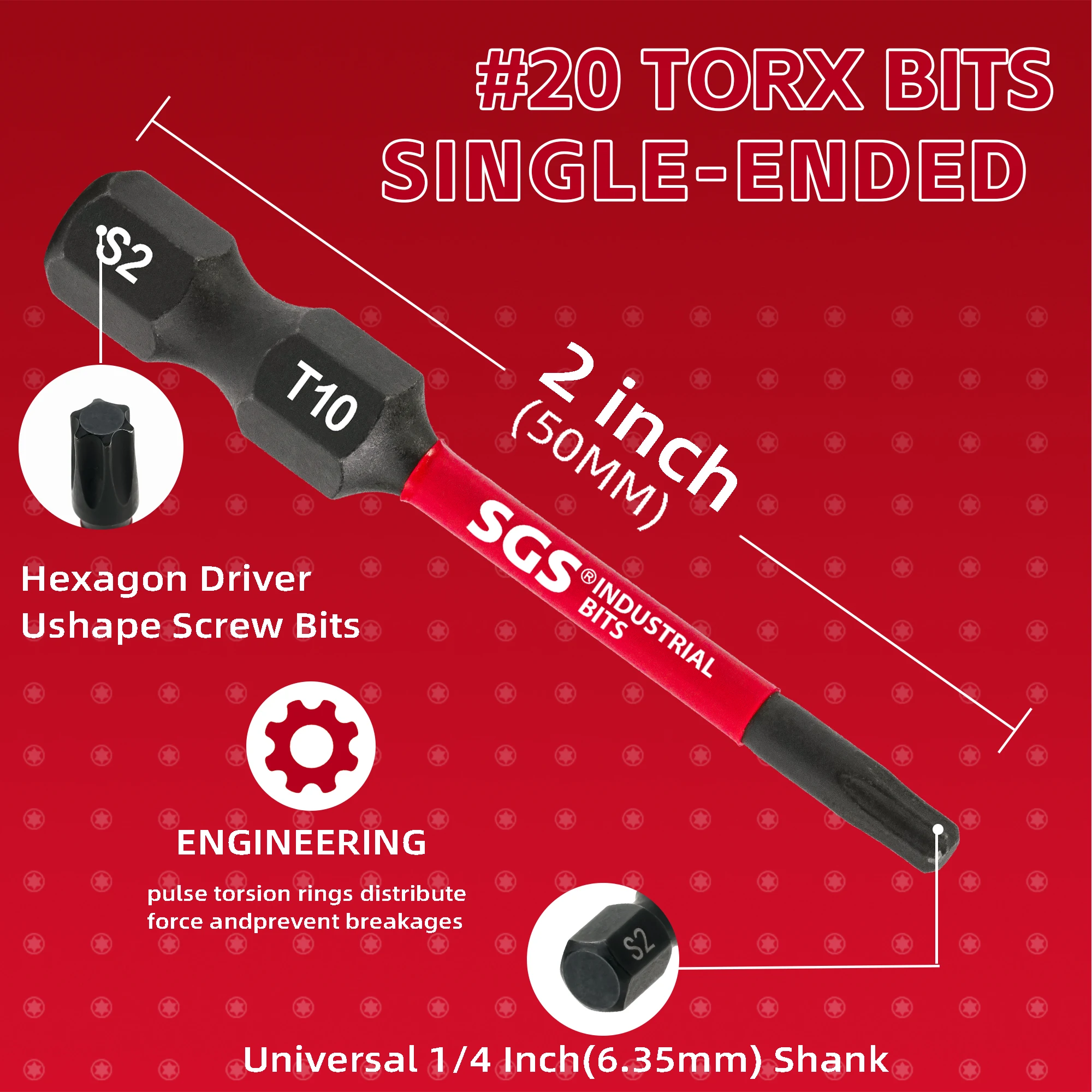 10/20 Piece Set of T20 Impact Screwdriver Bits, S2 Steel Material, 2inch (50mm) Torx Electric Screwdriver Bit Set, Red Durable Storage Box, Suitable for Electric Drills / Impact Drivers