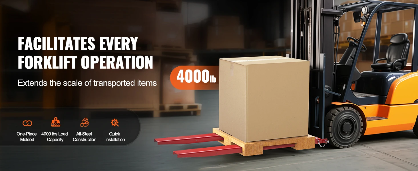 SucceBuy 1 Pair 72/82in Pallet Fork Extensions Sleeve Carbon Steel with Pins Forklift Attachments for Warehouse Cargo Handling