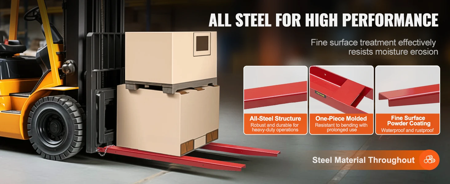 SucceBuy 1 Pair 72/82in Pallet Fork Extensions Sleeve Carbon Steel with Pins Forklift Attachments for Warehouse Cargo Handling