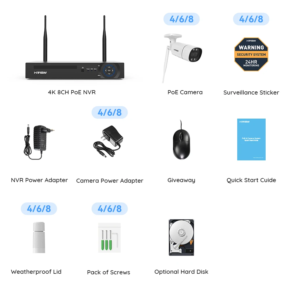 H.view 8CH 3MP 5MP Wireless 2.4GHz Wifi Camera Security System CCTV Camera Video Surveillance Kit NVR Outdoor Two-Way Audio