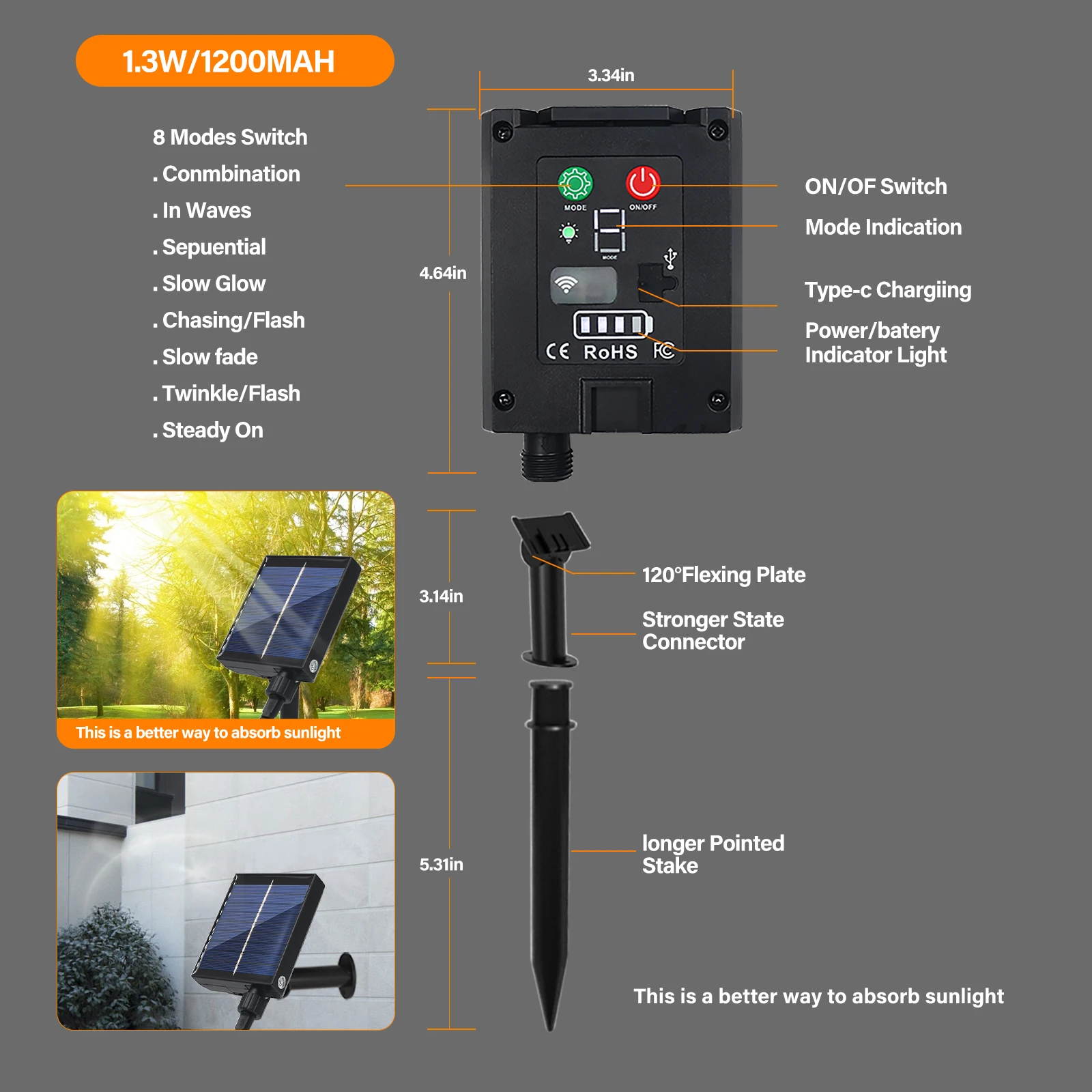 12V 24V Solar Battery Box Kit With 1.2M 3M 4.2M Wire 1.3W 2.8W 6W 13W 8 Lighting Mode Solar Panel for LED String Light COB Strip