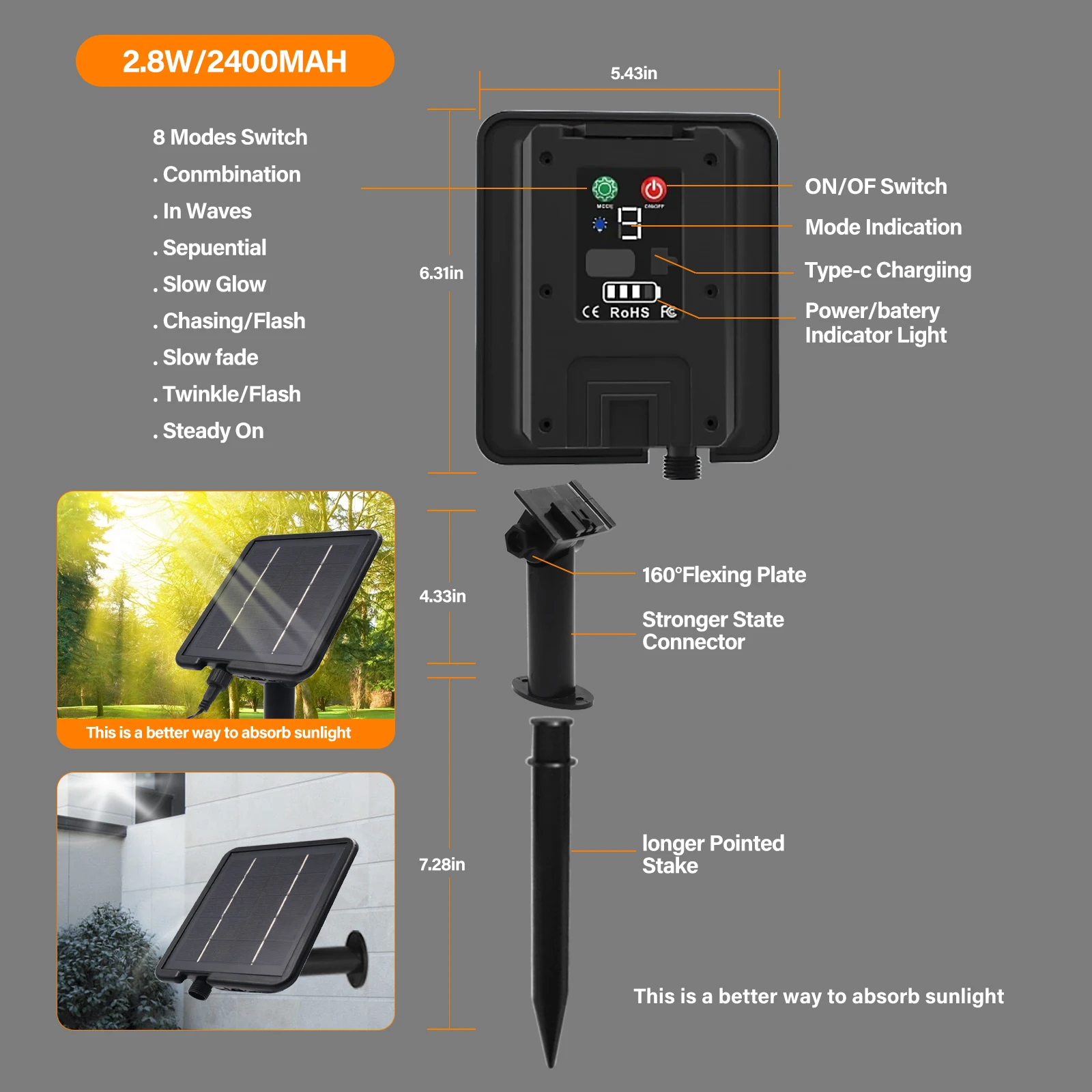 12V 24V Solar Battery Box Kit With 1.2M 3M 4.2M Wire 1.3W 2.8W 6W 13W 8 Lighting Mode Solar Panel for LED String Light COB Strip