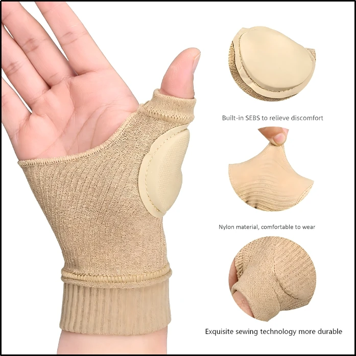 1 Pair Breathable Thumb-Wrist Compression Gloves with Gel Padded Wrist Support for Arthritis & Thumb Injury Pain Relief
