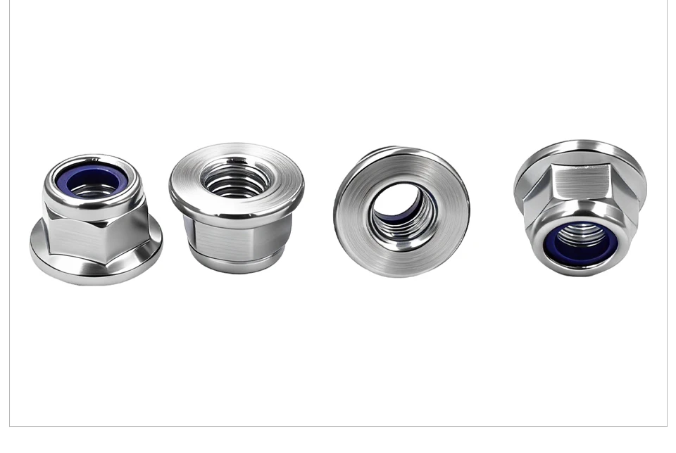 DIN6926 304 Stainless Steel Flange Nyloc Nut M3 M4 M5 M6 M8 M10 M12 Non-Serrated Nylon Insert Lock Nut Plain Flange