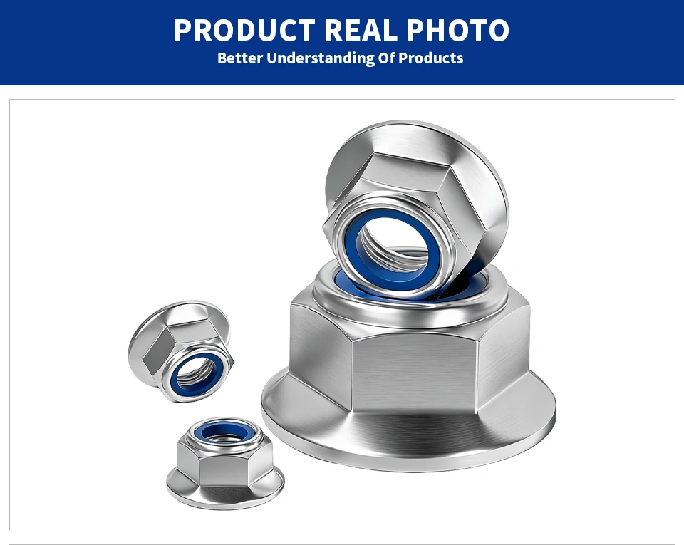 DIN6926 304 Stainless Steel Flange Nyloc Nut M3 M4 M5 M6 M8 M10 M12 Non-Serrated Nylon Insert Lock Nut Plain Flange
