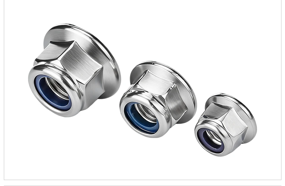 DIN6926 304 Stainless Steel Flange Nyloc Nut M3 M4 M5 M6 M8 M10 M12 Non-Serrated Nylon Insert Lock Nut Plain Flange