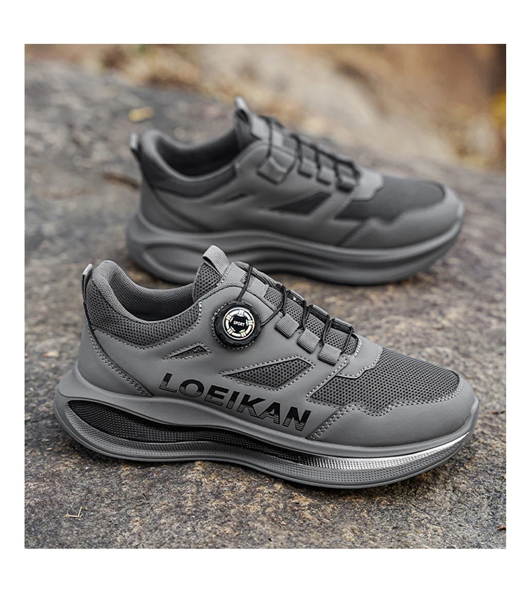 LOEIKAN Men's Rotating Button Running Shoes, Breathable Mesh Quick Lacing Athletic Sneakers