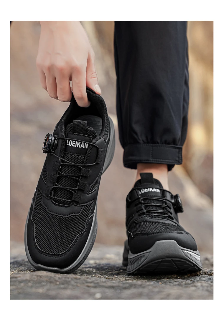 LOEIKAN Men's Rotating Button Running Shoes, Breathable Mesh Quick Lacing Athletic Sneakers