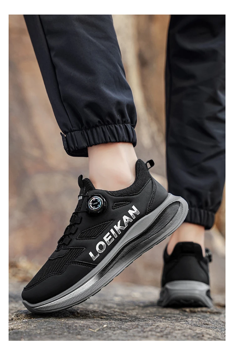 LOEIKAN Men's Rotating Button Running Shoes, Breathable Mesh Quick Lacing Athletic Sneakers