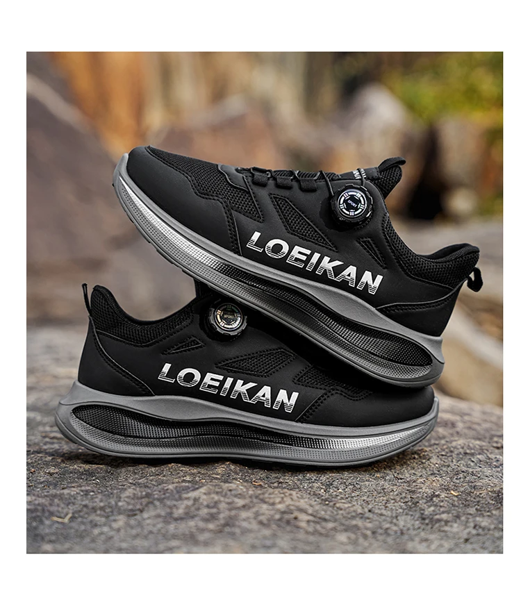 LOEIKAN Men's Rotating Button Running Shoes, Breathable Mesh Quick Lacing Athletic Sneakers