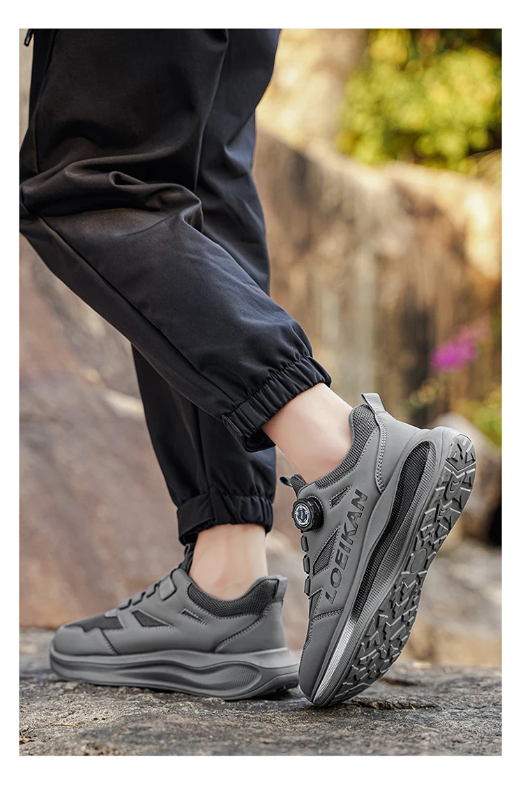 LOEIKAN Men's Rotating Button Running Shoes, Breathable Mesh Quick Lacing Athletic Sneakers