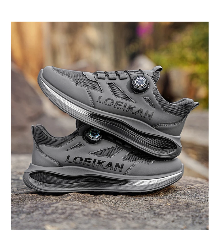 LOEIKAN Men's Rotating Button Running Shoes, Breathable Mesh Quick Lacing Athletic Sneakers