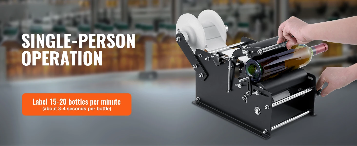 SucceBuy Manual Round Bottle Labeling Machine 15-20pcs/min Adjustable Labeler for Bottles Dia 0.78-4.72 in (with Pressing Bar)