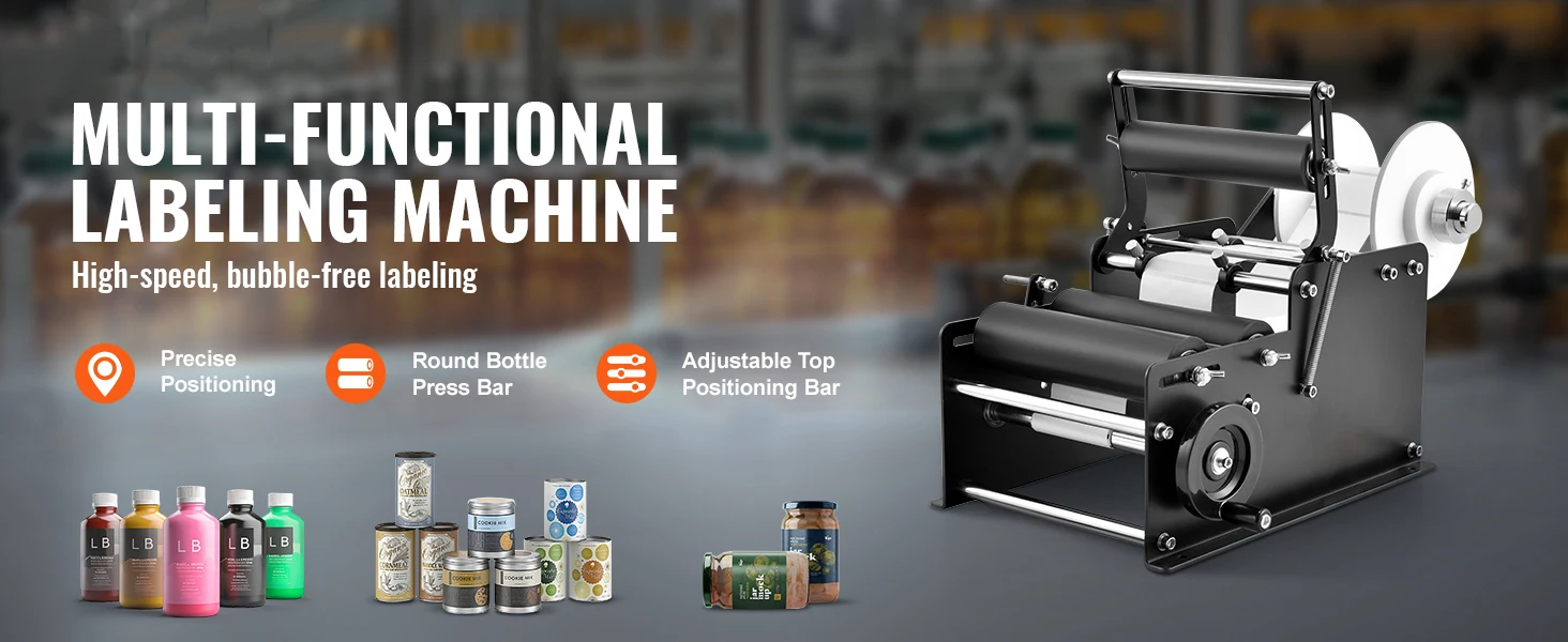 SucceBuy Manual Round Bottle Labeling Machine 15-20pcs/min Adjustable Labeler for Bottles Dia 0.78-4.72 in (with Pressing Bar)