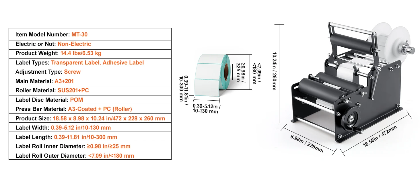 SucceBuy Manual Round Bottle Labeling Machine 15-20pcs/min Adjustable Labeler for Bottles Dia 0.78-4.72 in (with Pressing Bar)