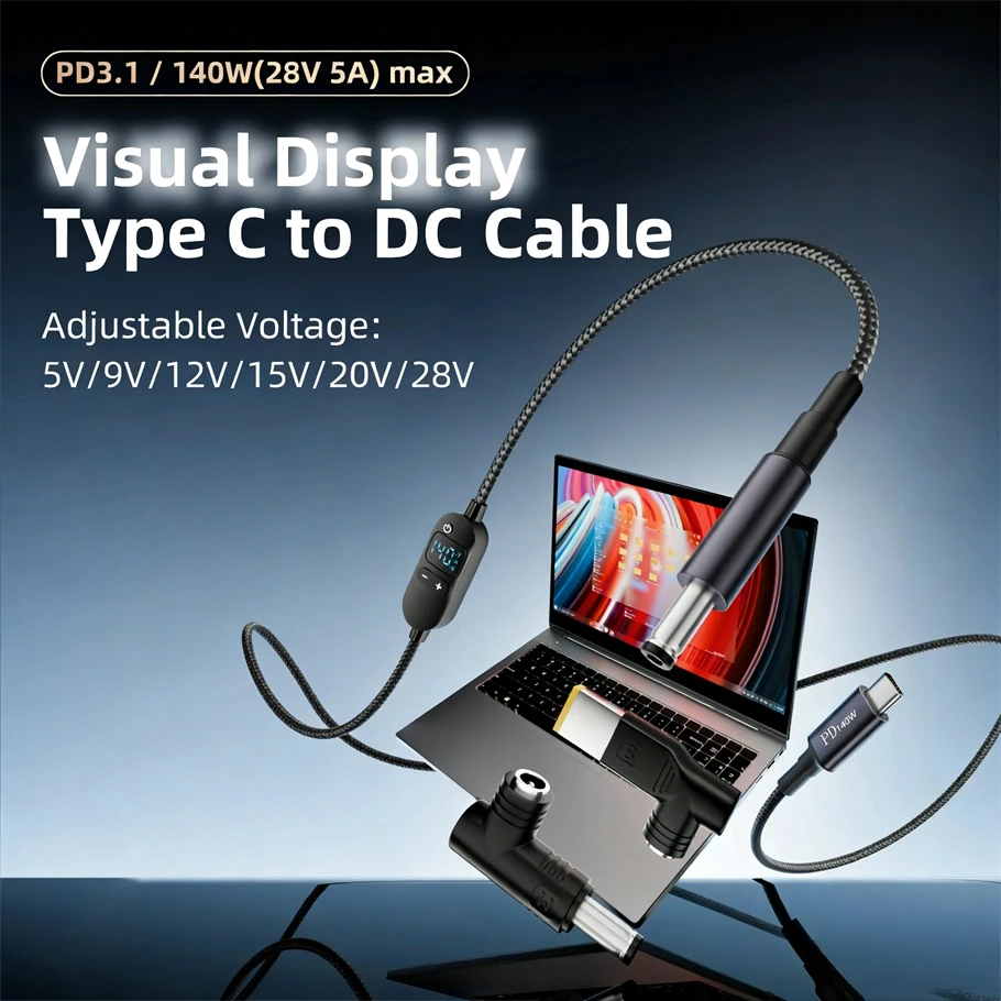 USB C to DC Power Boost Cable 140W Type C to 5V 9V 12V 15V 20V 28V Adjustable Voltage Adapter Connector Cord for Laptop Router